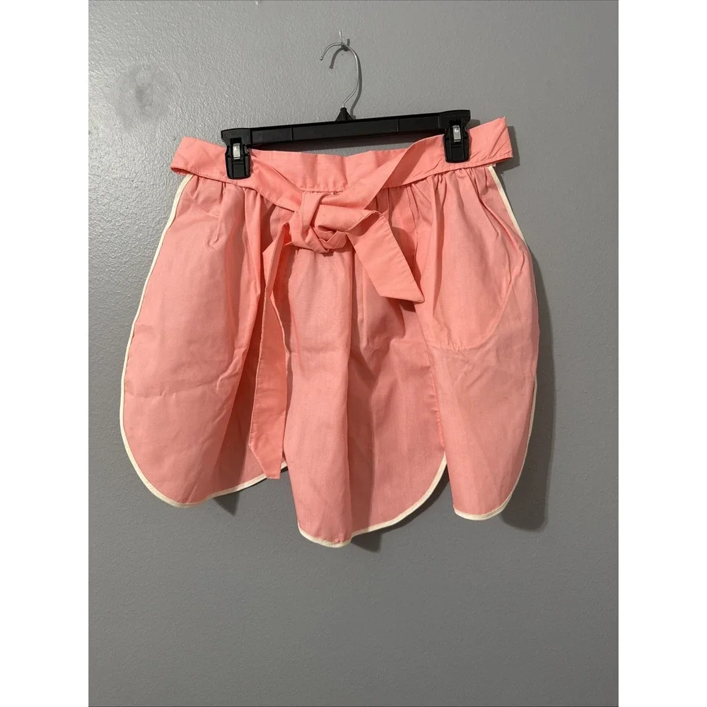 Vintage Handmade Half Apron Pink Tulip Hem Baking Cook Retro‎ 50s Pinup Tie MCM